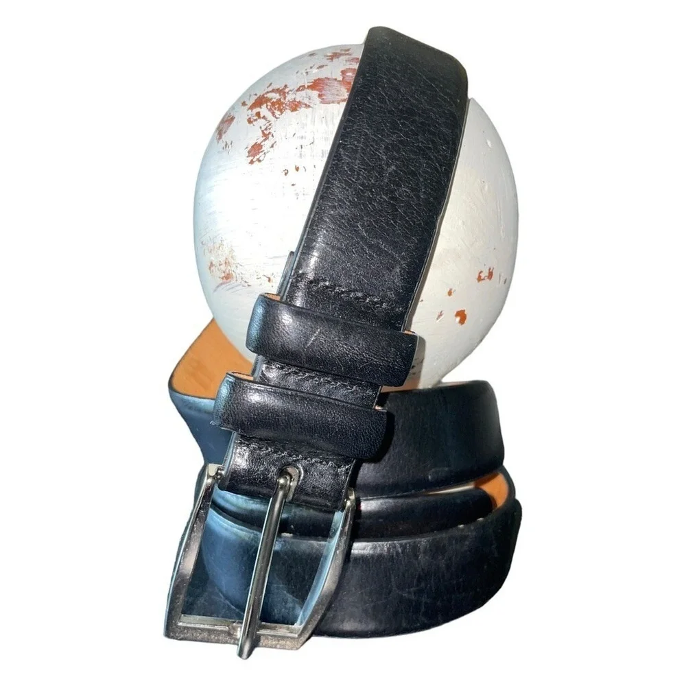 Trafalgar Belt Men 40/100‎ Black Leather Smooth Plain Dress Silver Tone Buckle